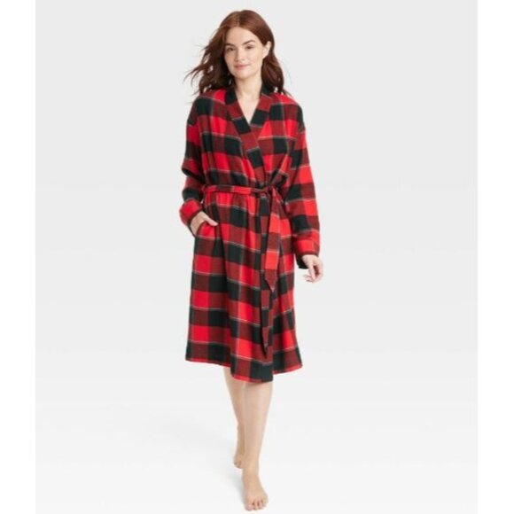 Stars Above Women's Flannel Robe Red Buffalo Check XS/S - Picture 1 of 6